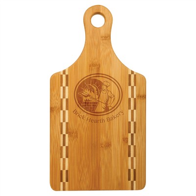 Paddle Shaped Bamboo Cutting Board with Butcher Block Inlay, 13 1/2" x 7"