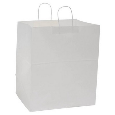 Food Service Paper Shopping Bags, White Kraft, Ink Printed - Grande 16" x 11" x 18¼"