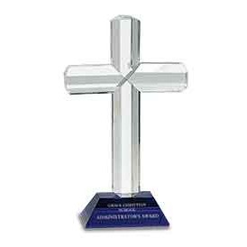 8 1/2" Crystal Cross on Blue Pedestal Base