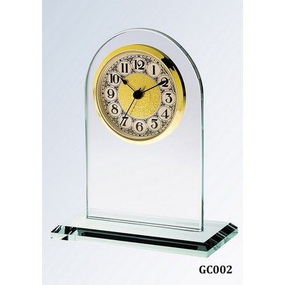 Jade Glass Arch Clock, Gold Face and Fancy Arabic Numerals