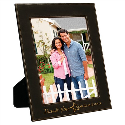 8" x 10" Black-Gold Laserable Leatherette Picture Frame