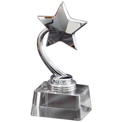 Chrome 5-Point Star and Arm on Clear Crystal Base, 3"x7-1/2"