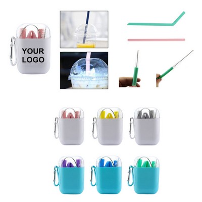 Collapsible Food-Grade Silicone Drinking Straws Set