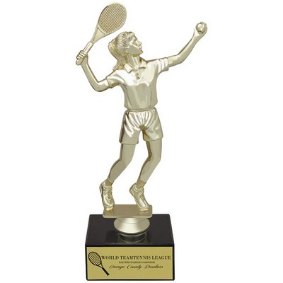 9½" Female Tennis Figure Trophy w/Black Marble Base