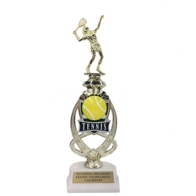 13" Female Tennis Trophy Riser w/Figure on Marble Base