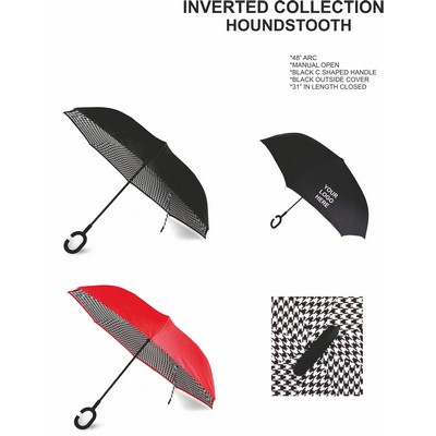 Double Layer Inverted Umbrella - 48" Arc - Manual Open, houndstooth inside pattern