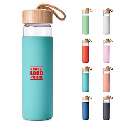 20 oz Borosilicate Glass Water Bottle with Silicone Sleeve