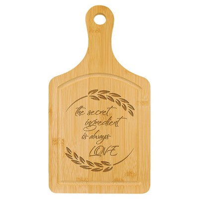 7" x 13.5" Paddle Shaped Bamboo Wood Cutting Board w/Drip Ring