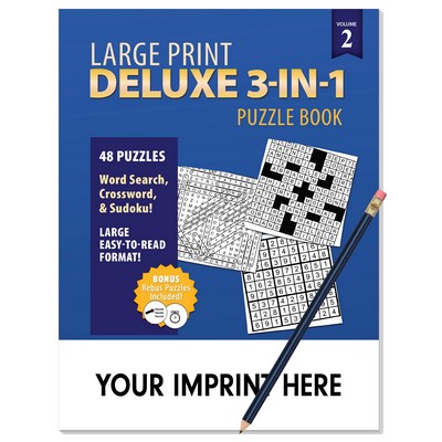 LARGE PRINT Deluxe 3-in-1 Puzzle Book Pack. Volume 2