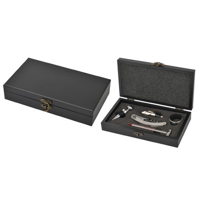 Piece Wine Opener Set W/ Black Wood Case