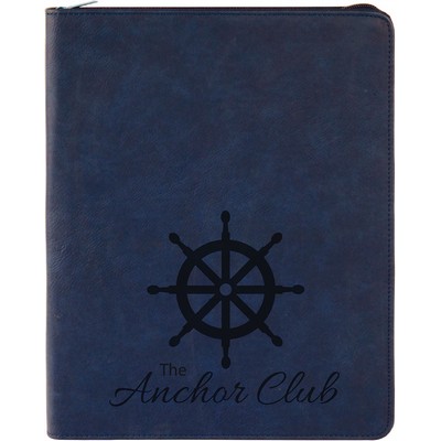 9 1/2" x 12" Blue/Black with Zipper Laserable Leatherette Portfolio with Notepad