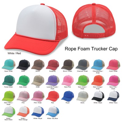 5 Panel Foam Mesh Back Trucker Cap w/Rope