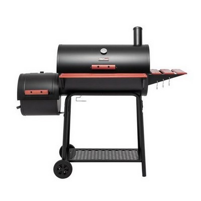 Keg Products Charcoal Grill w/Offset Smoker & Wooden Front Basket