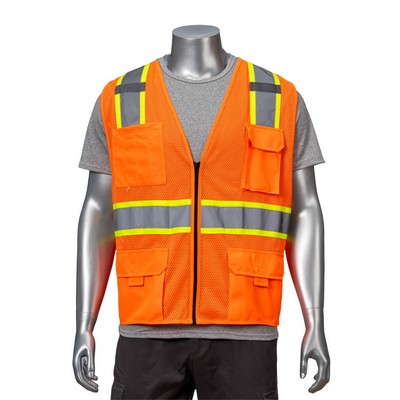 Hi Vis Class 2 - 3.8 Oz. Polyester Reflective Safety Vest With 4 Pockets & Dual Mic Tabs