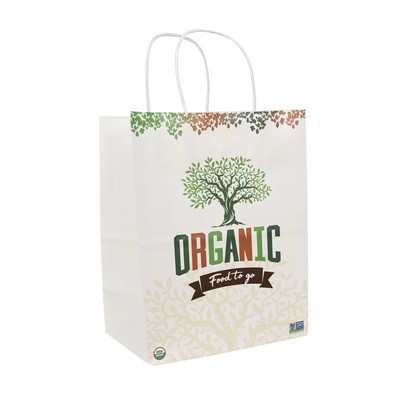 Full Color 1 Sided White Handled Shopper 8" x 10.25" x 5"