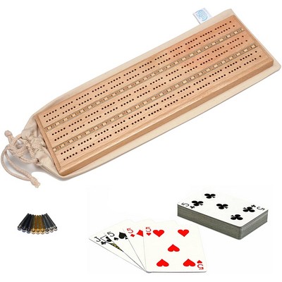 Deluxe Cribbage Set - Solid Wood with Inlay Sprint 3 Track Board