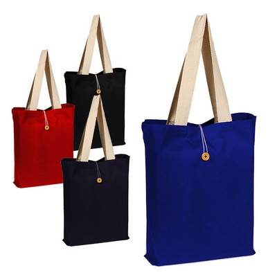 Heavy Canvas Color Button-Up Tote With Natural Handles