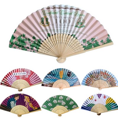 8.26 " Full Color Folding Paper Fan w/Bamboo Handle