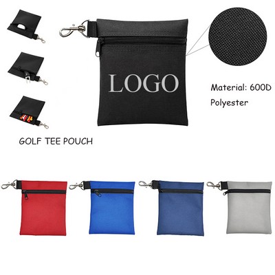 7" 600D Polyester Zippered Golf Tee Storage Pouch w/Metal Clip