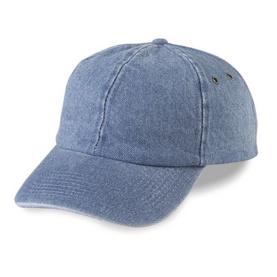 6 Panel Washed Denim Cap W/ Brass Buckle