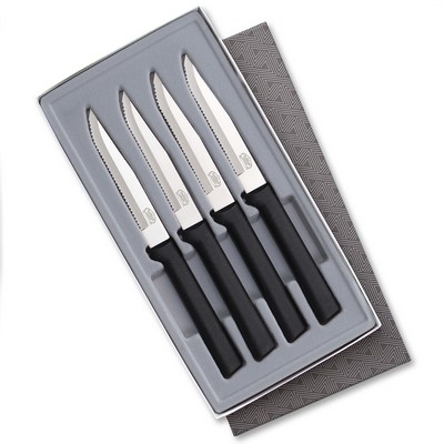 Four Serrated Steak Knives Gift Set w/Black Handle