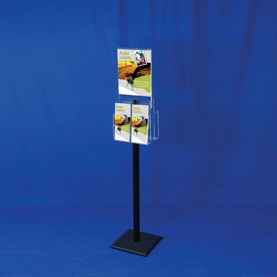 Literature Display Stand w/Sign Holder & Adjustable 4 Pockets