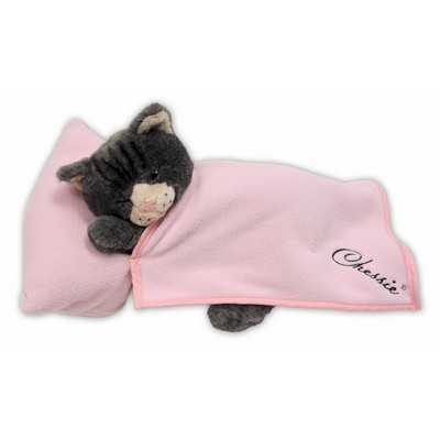 Custom Plush Sleeping Kitty w/ Pink Blanket & Pillow