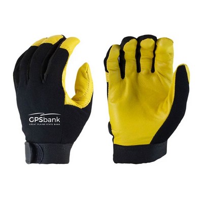 Yellow Grain/Black Nylon Goatskin Mechanic Gloves w/Velcro Closure