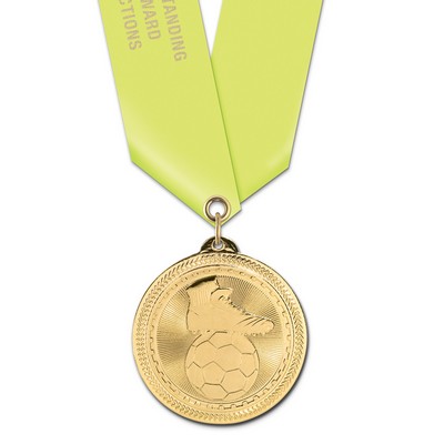 2" Soccer Brite Laser Medal w/ Satin Neck Ribbon