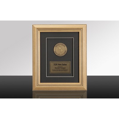 OLYMPIA: Oak Finish Framed Medallion Wall Award