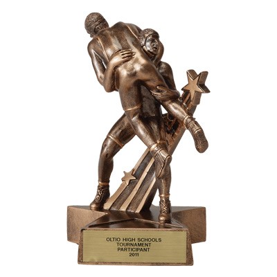 7" Resin Wrestling Trophy w/2 Wrestlers & Shooting Star