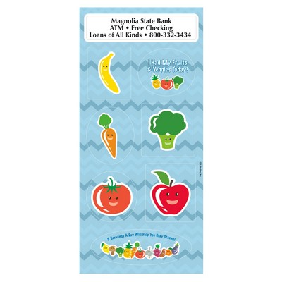 Children's Fruit & Veggies Stickers | 3 1/4" x 7" Sheet |