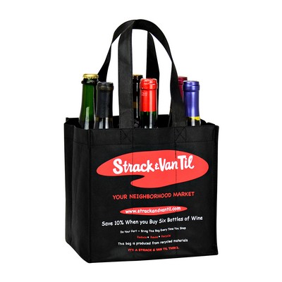 Custom 90g Non-Woven 6-Bottle Wine Tote Bag w/Dividers 9"x9"x7"