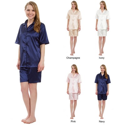 Women's Short Stretch Silky Satin Pajama Sets, Sleepwear, Lounge Wear