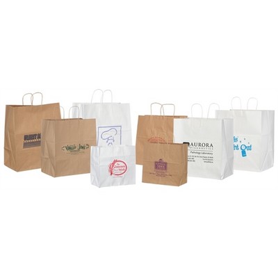 Food Service Paper Shopping Bags, Natural Kraft, Ink Printed - Emerald 10" x 5" x 10"