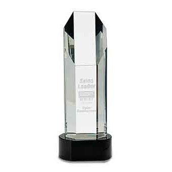 10 3/4" Octagon Slant-Top Crystal on Black Pedestal Base