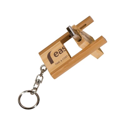 8GB 2-Tone Bamboo Flip Style USB Flash Drive w/Keychain