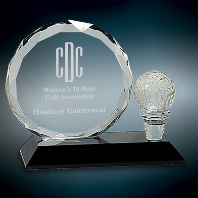 Small Round Facet Crystal w/Golf Ball Award