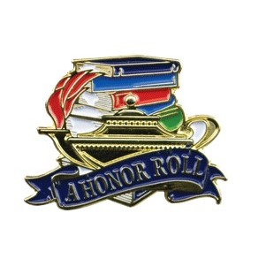 Bright Gold Educational A Honor Roll Lapel Pin (1-1/8")