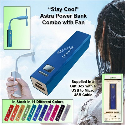 Light Blue 3000 mAh Astra Power Bank Combo w/Fan