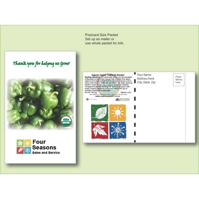 Organic 'California Wonder' Pepper Seed Packet - Postcard Mailer Size (4" x 6.5")