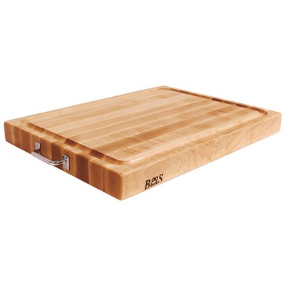 John Boos Maple Reversible Cutting Board w/Groove & Chrome Handles (24"x18"x2.25")