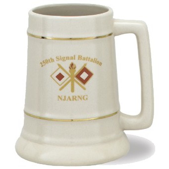 28 Oz. Natural Beige Ceramic Stein w/ Gold Bands