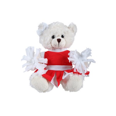 soft plush Cream Curly Sitting Bear with cheerleader outfit