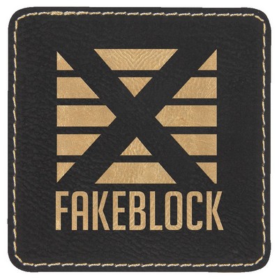 Square Engraved Patch with Adhesive, Black Faux Leather, 3" x 3"