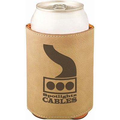 3 3/4" Light Brown Laserable Leatherette Beverage Holder