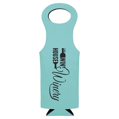 Teal Leatherette Wine Bag, Laserable, 5-1/2" x 14-1/2"