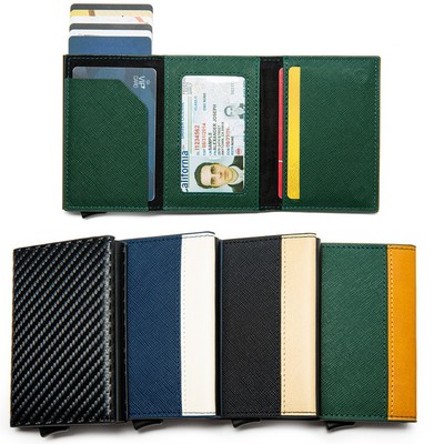 PU Three Split Joint Wallet Money Clip Pop-up Function Alloy Card Box RFID