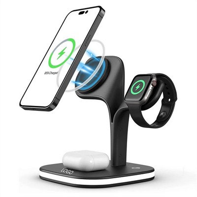 Wireless Charging Station with Magnetic 3 in 1 Functionality and Night Light