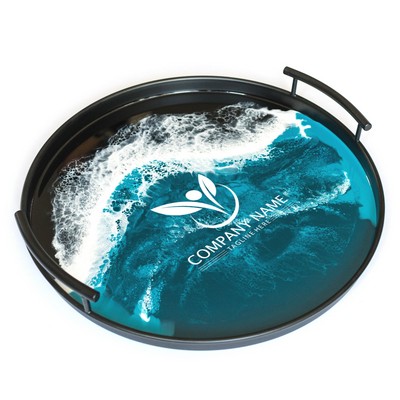 Black Metal Round Tray - Ocean Vibes